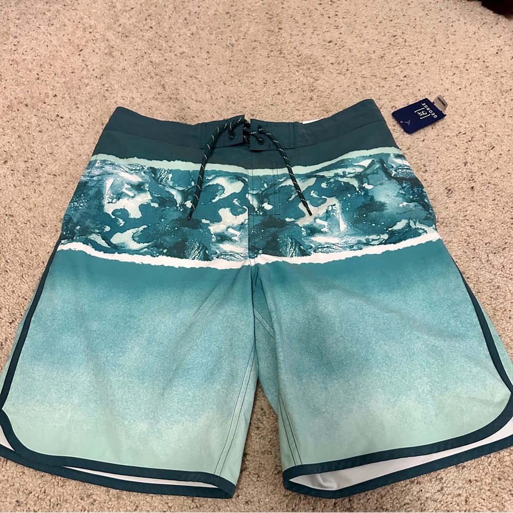 GEORGE Teal Blue Ocean Gradient Board Swim Shorts